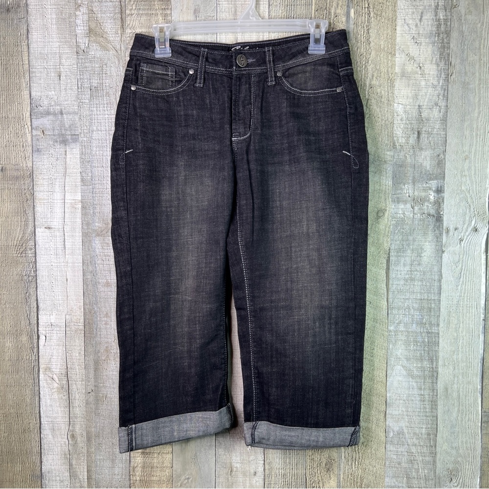 Riders Silver Edition By Lee Size 6 Medium Black Denim CAPRI’s